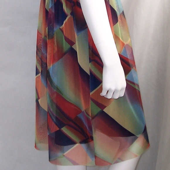 CYNTHIA STEFFE Rainbow Print Mesh Shift Midi Dress - Picture 8 of 9